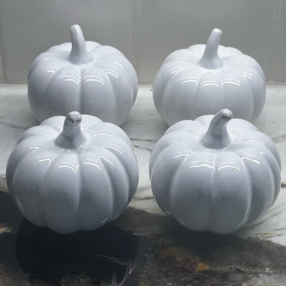 Thanksgiving Centerpiece Set Of 7 White Mini Ceramic Pumpkins - Picture 14 of 15